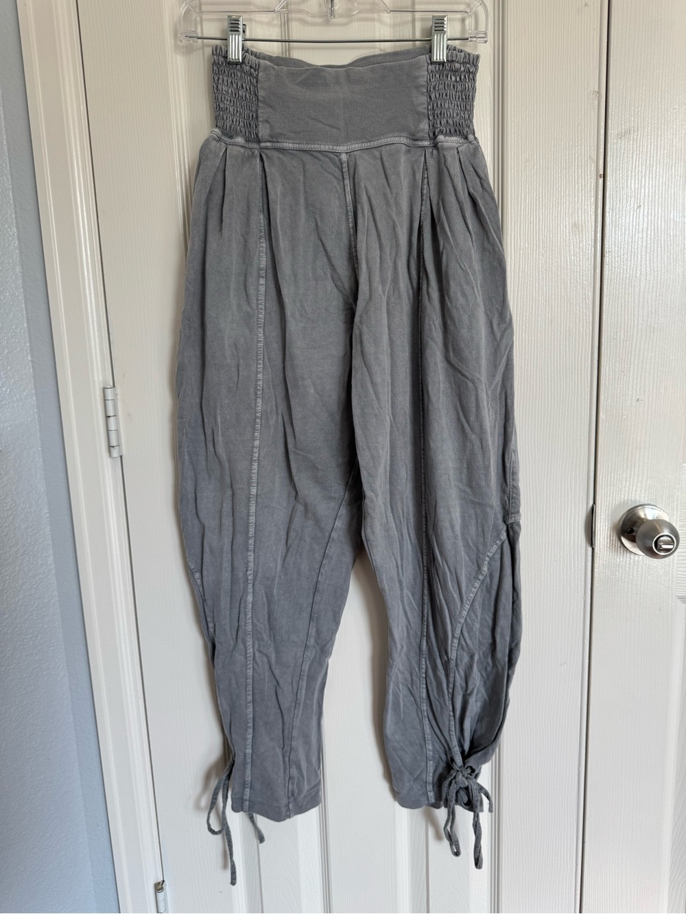 Free People One Gray Cropped Harem Pants with Drawstring Ankles